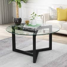 These tables are a perfect fit for the living room where you can relax; Modern Round Coffee Table 35 Glass Round Coffee Table Easy Assembly Tempered Glass Coffee Table With Wood Frame For Living Room Dining Room Buy Online In Bahamas At Bahamas Desertcart Com Productid 145116320
