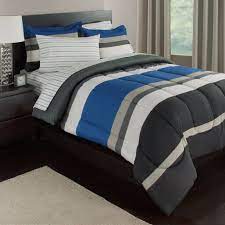 Every man knows that soft, pink beddings aren't appropriate for a truly manly bedroom. Blue White Amp Gray Stripes Boys Teen Full Comforter Set 7 Piece Bed In A Bag Walmart Com Walmart Com