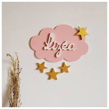 Plaque De Porte Prenom Tout En Couleur Decoration Murale Personnalisee Prenom En Bois Massif Chambre Enfant Bebe Nuage Et Etoiles Place Card Holders Home Decor Decals Decor