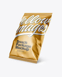 Download Metallic Snack Package Mockup Half Side View In Flow Pack Mockups On Yellow Images Object Mockups