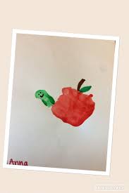 Preschool Hand Print Apple With Worm Preschool Art Apple Art Toddler Art