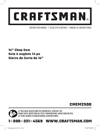 To unlock the blade, press the head down and pull on the pin until it's . Crafstman Cmem2500 15 Amp 14 In Chop Saw Product Manual Manualzz