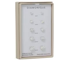 Diamonique Set Of 5 Stud Earrings Sterling Or 14k Plated Boxed Qvc Com With Images Jewelry Box Mirror Clean Gold Jewelry Kids Jewelry Box