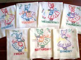Add to favorites more colors wine themed tea towels; Kitchen Towels Days Of The Week Set Of 7 Hand Embroidered Flour Sack Towels Hand Embroidery Vintage Embroidery Vintage Tea Towels