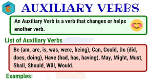 An auxiliary verb occurs with a main verb that is in the form of an infinitive or a participle. Auxiliary Verbs Meaning Useful List Examples In English English Study Online