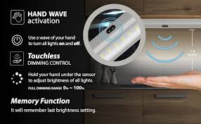 Eshine 3 12 Inch Panels Led Dimmable Under Cabinet Lighting Kit Hand Wave Activated Touchless Dimming Control Warm White 3000k Amazon Com