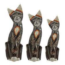 3lu ahsap dekoratif eskitme kedi biblo 30 cm urunler dekor kedi