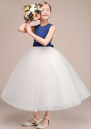Color Block A Line Pleated Full Dress For 6 12 Years Old Girls Beads On Front White Mes Sleeveless Flower Girl Dresses Girls Blue Dress Flower Girl Dresses