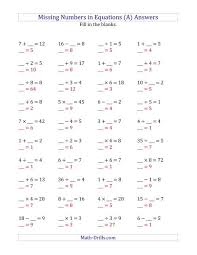 You may select the numbers to be represented with digits or in words. Missing Numbers In Equations Blanks All Operations Range 1 To 9 A
