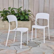 Noble House Katherina White Armless Plastic Outdoor Dining Chairs 2 Pack 53561 The Home Depot Outdoor Dining Chairs Patio Dining Chairs Outdoor Plastic Chairs