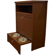 Meal time is easy with a pull out bottom drawer which comes with plastic liner to keep food fresh. New Age Pet Ecoflex Dog Food Pantry Double Dog Bowl In Russet Ehpd403 The Home Depot