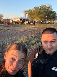 Not your average 911 call! #GJPD Officers Naftanel and Carta assisted in  safely rounding up these curious horses after their stroll in  neighhh-boring pastures! #servingGJ #helpinghands #saturdayselfie