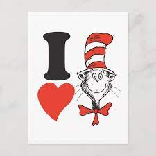 Dr Seuss Valentine I Heart The Cat In The Hat Holiday Postcard Zazzle Com Holiday Postcards Valentine Day Cards Custom Holiday Card