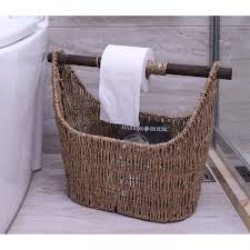 Amazon hot sales free standing toilet tissue paper holder with mobile phone storage shelf. Free Standing News Paper Toilet Paper Holder Basket With Wooden Rod Overstock 23386548