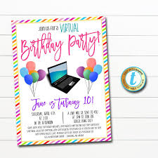Editable Virtual Birthday Party Invitation Online Social Etsy In 2020 Online Party Invitations Girls Party Invitations Birthday Party Invitations