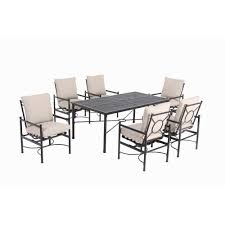 Hampton Bay Barnsley 7 Piece Metal Top Patio Dining Set With Textured Silver Pebble Cushions Discontinued Fss61119mst The Home Depot Patio Dining Set Outdoor Furniture Sets Home
