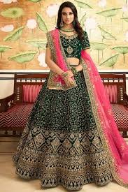Buy Dark Green Velvet Lehenga Choli With Dori Work Online Llcv01453 Andaaz Fashion In 2020 Designer Bridal Lehenga Designer Bridal Lehenga Choli Bridal Lehenga
