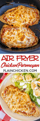 The crust of the chicken parmesan is crispy and delicious with little oil! Air Fryer Chicken Parmesan Plain Chicken