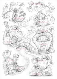 Strawberries Coloring Pages Digital Stamp Digi House Home Etsy Coloring Pages Fairy Artwork Fairy Drawings