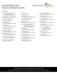January-September 2015 Honor Memorial Listing by Kappa Alpha Theta  Foundation