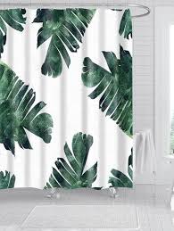 Leaf Print Shower Curtain With 12pcs Hook Modern Shower Curtains Black Shower Curtains Printed Shower Curtain