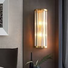 Clear Crystal Tube Sconce Lighting 2 Lights Contemporary Wall Light In Gold For Hotel Living Room Beautifulhalo Com