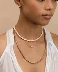 GOLD BEADED NECKLACE • Dainty Necklace for Layering • Water Resistant •  Sterling Silver Rose Gold • Bridesmaid Gift Bridal Jewelry • NEBP2AB