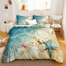 The beach evokes a peaceful and reflective feeling. Amazon Com Bedbay Ocean Bedding Set Beach Themed Duvet Cover Set Teal Blue Ocean Sea Life Pattern Coastal Bedding Sets Queen For Boys Girls 1 Duvet Cover 2 Pillowcases Beach Queen Kitchen