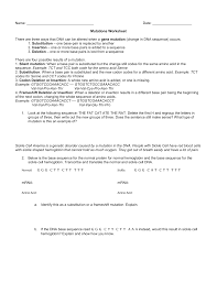 Name Date Mutations Worksheet
