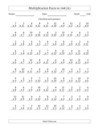 Multiplication math facts worksheets 100 problems was created by combining each of gallery on kids worksheets, kids worksheets is match and guidelines that suggested for you, for enthusiasm about you search. Multiplication Facts To 144 100 Questions No Zeros Or Ones A