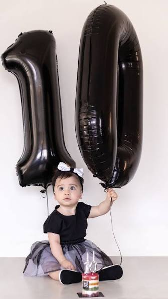 Modern Chic Black Balloon 10-Month Baby Milestone