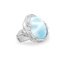 Sterling Silver Genuine Larimar Caribbean Blue Gemstone Ring Leaf Design Gift Silver Jewelry Fashion Larimar Rings Sterling Silver Rings