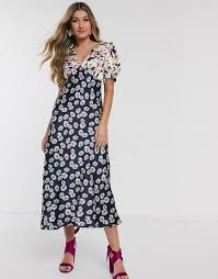 Asos Design Satin Midi Tea Dress In Mixed Floral Asos In 2020 Tea Dress Dresses Spring Dress Trends