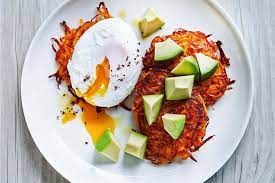 Sweet Potato Fritters With Poached Eggs And Avocado Recipe Epicurious Recipe Sweet Potato Fritters Potato Fritters Poached Eggs