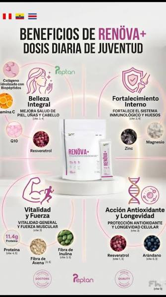 ✨ RENÖVA+: ¡TU DOSIS DIARIA DE REJUVENECIMIENTO! ✨, Dale a tu cuerpo el  colágeno, magnesio y zinc que merece para brillar desde adentro hacia  afuera. Recupera la firmeza de tu piel y tu energía vital ...