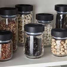 Artisan Glass Canisters With Black Lids Modern Kitchen Canisters Kitchen Jars Glass Food Storage