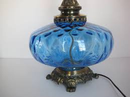 Vintage Blue Glass Lamp Vintage Blue Glass Table Lamp Large Glass Lamp Hollywood Regency Glass Table Lamp Glass Table Vintage Table Lamp