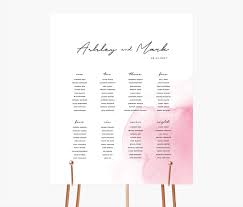 Pink Watercolour Calligraphy Table Seating Chart Modern