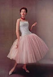 1954 Christian Dior Vintage Designer Couture Pink Cocktail Evening Dress Ballet Length White Top Model Magazine 50s Tul Fashion Vintage Fashion Fifties Fashion