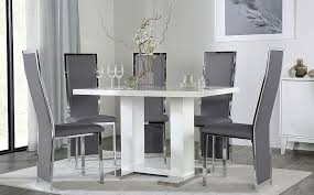 Switching individual chairs for a dining table. Joule White High Gloss Dining Table With 4 Celeste Grey Leather Chairs Furniture And Choice