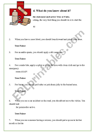 First Aid True Or False Esl Worksheet By Janinaa1 In 2020 Vocabulary Worksheets Phonics Worksheets Worksheets