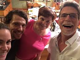 Glorious evening last night! Deann & I plus Lanie & Kevin hosted Kelly &  @mig.cervantes (star of Hamilton). Roasted poblano gazpacho, paella w  shrimp, mussels, chorizo, chicken), pistachio tart w homage strawb