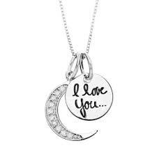 Timeless Sterling Silver I Love You To The Moon Back Pendant Necklace In 2020 Moon Pendant Necklace Silver Diamond Necklace Moon Pendant