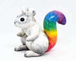 Squirrel Sculpture Rainbow Tail Black And White Animal Figurine Woodland Creatures Playful Art Polymer Clay A Animal Figurines Squirrel Figurine Squirrel
