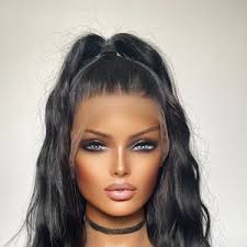 Laura- Schwarze Luxus hitzesichere synthetische Perücke, gezupfte  Haaransatz, weiche lose Wellen, 13x4 breite weiche Schweizer Spitze, freie  Teil 24 ”Spitzenfront Perücke