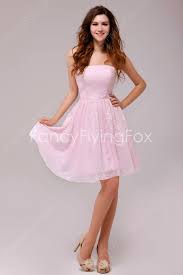 Noble Light Pink Lace Strapless Neckline A Line Mini Length Junior Bridesmaid Dresses 168 00 Dama Dresses Junior Bridesmaid Dresses Quinceanera Dama Dresses