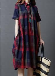 Pamuk Orta Boyda Gundelik Kisa Kol Kareli Elbiseler Vestidos De Moda Feminina Vestidos Casuais Moda