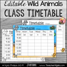 Editable Weekly Class Timetable Wild Animal Theme Animals Wild Class Timetable Animal Theme