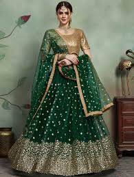 Bottle Green Net Designer Flared Lehenga Choli With Heavy Sequinsed Work Party Wear Lehenga Lehenga Designs Designer Lehenga Choli
