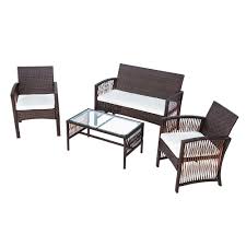 4 Pieces Outdoor Furniture Sofa Wicker Conversation Set With Two Single Sofa One Loveseat Tempered Glass Table Patio Furniture Sets For Porch Poolside Backy Outdoor Furniture Sets Patio Furniture Sets Outdoor